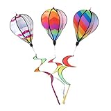 GAROZATION 3 Stück Regenbogen Windmühle, Heißluftballon Dekoration, Heißluftballon Ornament, Stoff Windräder, Dekorative Windräder, Heißluftballon Windmühlen Anhänger, Garten Hängedekore