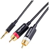 Amazon Basics 3.5 mm Aux auf 2 RCA Klinkensteck Audiokabel für Stereolautsprecher oder Subwoofer mit vergoldeten Steckern, 1.2 m, Schwarz