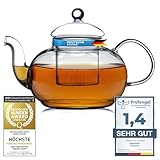 Mundgeblasene Teekanne mit Teefilter & Teesieb Kanne mit Filtereinsatz aus Glas von Dimono; 1500 ml