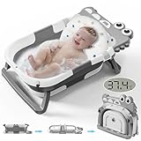 Baby Badewanne Faltbare Babybadewanne mit Thermometer, Rutschfeste Tragbare Reisedusche Badebecken Duschwanne für Neugeborene Kleinkinder, Baby Bathtub Babywanne Wanne Faltbar mit Badematte