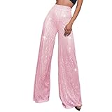 Pailletten Hose Damen Weites Bein,Hosen Damen High Waist Freizeithose Gerades Bein Elastische Taille Lose Paillettenhose Stylische Winter Partyhose für Festlich Freizeithosen