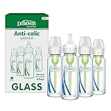 Dr. Brown's Anti-Colic Options+ schmale Glas-Babyflasche mit langsamem Trinksauger Stufe 1, BPA-frei, 250 ml, 4er-Pack