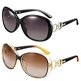 2 Stücke Groß Frauen Sonnenbrillen, Polarisierte Damen Sonnenbrille, Women Large Sunglasses, Klassisch Vintage Brille Mode mit UV Schutz Sunglasses