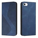 NEXCURIO Hülle für Apple iPhone SE 2022 5G / iPhone SE 2020 / iPhone 8 / iPhone 7 Handyhülle mit Kartenfäch Klapphülle Schutzhülle Leder Flip Wallet Case Cover Tasche Handytasche - Blau