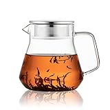 CNGLASS One-Touch-Glas-Teekanne, 600ml/20oz Glas-Teekessel mit Edelstahl-Filterdeckel, Herdfester Teebereiter für losen Blatttee