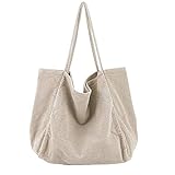 Funtlend Groß Umhängetasche Damen Cord Schultertasche Strandtasche Cord Tasche Damen Crossbody Tasche Einkaufstasche Damen Shopper für Uni Arbeit Einkaufen Schule