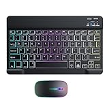 Kabellose Tastatur und Maus-Hintergrundbeleuchtung – 7 Farben hintergrundbeleuchtete Tastatur mit 2 Lichtmodi, schlanke kabellose Tastatur | tragbare kabellose beleuchtete Tastaturen für Spiele, Büro