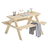 Bellabino Inny Kindersitzgarnitur für Draußen, Sitzgruppe Outdoor 2 Bänke mit Tisch, Sitzgarnitur für Kinder Natur aus Massivholz unbehandelt, Picknicktisch Kinder, Spielsitzgruppe draußen