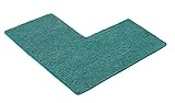 PANA® Chenille Duschvorleger mit Eckausschnitt • Badteppich für Eckduschen • Badematte rutschfest • L-förmiger Duschvorleger für eckige Dusche • Farbe: Petrol • Maße: 50x100x100 cm
