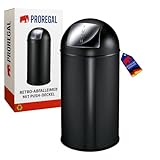 PROREGAL Abfallbehälter mit Pushdeckel & Inneneimer aus Metall | 40 Liter, HxBxT 74x34x34cm | Matt Schwarz