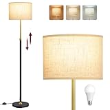 VASAGLE Stehleuchte, Standleuchte, Stehlampe, höhenverstellbare Leselampe, 140-170 cm hoch, modern, mit Fußtaster, Lampenschirm aus Stoff, E27 Fassung, gold-schwarz LFL002B02
