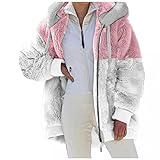 Bluelucon Damen Thermo-Mantel für den Winter, Damen Plüschjacke Coat Strickjacke Jacke Kapuzenjacke mit Taschen Winterjacke Warm Flauschige Cardigan Jacke Parka Mantel Teddyjacke