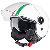 VINZ Neiva Jethelm mit Doppelvisier | Roller Helm mit Italienische Flagge & mit Sonnenblende | In Gr. XS-XXL | ECE 22.06 Zertifiziert | Motorradhelm mit Visier | Viele Farben Erhältlich - Weiß