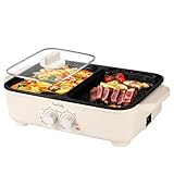 Food Party Hot Pot und BBQ Grill Elektrisch Tischgrill Hotpot Topf Elektrogrill Hotpot Elektrisch Pot Korean Barbeque Indoor Grill Smokeless 220V 1500W mit Deckel (Klein)