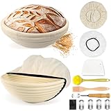 Mispudin Gärkorb Brot Set, Gärkörbchen Rund 23 cm aus Natürlichem Rattan, Inklusive Bäckermesser, Bäckerleinen, Gärfolie, Teigschaber, Brot Bürste, Ideal für professionelle Bäcker und Heimbäcker