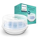 Philips Avent Mikrowellen Sterilisator, Dampf-Sterilisator für bis zu 4 Babyflaschen, Schnuller und Zubehör, weiß (Modell SCF281/02)