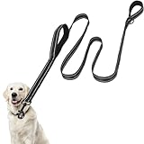 Euqvunn Hundeleine 2m×2,5cm mit Zwei gepolsterten Griffen | Längen Verstellbare | Reflektierende Nylon Schleppleine für große und mittlere bis 50KG Hunde | Kontroll- und Trainingsleine | Schwarz