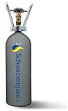 Schwabengase Co2 Flasche 2kg - Vorrats Kohlensäure Zylinder - Eigentumsflasche mit Rohrtragegriff, Neu befüllt, Kohlensäureflasche für Aquarien und Zapfanlagen, TÜV bis 2033