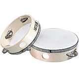 2 Stück Tambourin Holz Trommel,Handheld Tamburin Kinder Percussion Tamburin Metall Schellen Percussion Musikinstrument Für Tanz Party Spiele Gesangsbegleitung (6 Zoll, 8 Zoll)