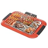 BAOCHADA Tischgrill Elektrisch 2000W I 50x31cm I Elektrogrill für Balkon Innen & Außen I Elektrischer Teppanyaki Balkongrill Grill Elektrische Grillplatte Elektrogrills (Rot)