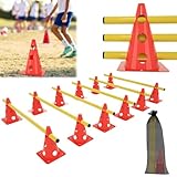 ACXIN 6er Sports Steckhürdenset 12 Kegel + 6 Stangen Agility Hürden Steckhürden Set, Koordinationstraining für Kinder Hunde Teamsport Fussball, Multifunktionskegel | Höhe: 32 cm | Stange: 100 cm