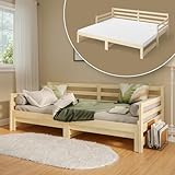 Bellamio Tagesbett Ayr, Gästebett 90x200 cm mit Ausziehfunktion, Bettgestell in Natur, Schlafsofa aus Kiefer Massivholz unbehandelt
