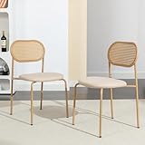 Julyue Rattan Esszimmerstühle 2er Set, Moderner Küchenstuhl Rattanstuhl mit Metallbeinen und Unabhängige Rückenlehne, Polsterstühle, Esstisch Stühle für Esszimmer, Wohnzimmer (Natur)