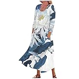 Strandkleid Damen Leinenkleid Damen Abendkleid Damen Elegant Strandkleid Lange Abendkleider Boho Kleidung Damen Kleid Lang Schwarzes Kleid Damen Kleider Ab 50 Jahren（4-Dark Blue,L）