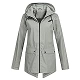 Damen Regenjacke Wasserdicht Atmungsaktiv Übergangsjacke Outdoor Windbreaker Faltbar Funktionsjacke Sportjacken Lang Jacke Einfarbig Regenponcho Leichte Sommerjacke (Grey, XXXL)