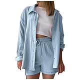 Two-Piece Summer Muslin Blouse Women's Shirt and Shorts Leisure Suit Outfit Sets Damen Sommer Kurze Hose Damen elegant leinen Tshirt Damen musselin Damen Overall Damen