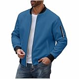 Bomberjacke Herren Oversize Strickfleecejacke mit Reißverschluss Warme Fleecejacke Herren Dünn Fliegerjacke Einfarbige mit Stehkragen Winterjacke Langarm Freizeit Mäntel Blau L