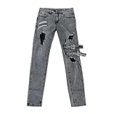 Generisch Herren Jeans Slim Fit Streetwear Stretch Denim Pants für Männer Einfarbig Classic Jeanshose Herren Skinny Jeans High Waist Herren Jeans mit Reißverschluss Patchwork Jeanshosen Herren