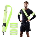 CAINCAY Reflektor Gürtel, Reflektorgurt mit 2er Reflektierende Sicherheits Armband, Einstellbar Reflektorbänder mit Karabinerhaken Elastische Reflektierendes Armbands für Fahrrad Wandern Laufen