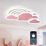 YZBEIMDAI LED Kinder Deckenlampe Wolken Regenbogen Deckenleuchte, 63cm/53W Dimmbar Deckenlampe kinderzimmer mädchen Junge Schlafzimmer Deckenlamp mit Fernbedienung ＆ APP, Nachtlicht Funktion, Rosa