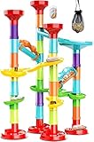 Loppdece 80 Stück Mehrfarbige Marble Run Set, Murmelbahn Kinderspiel, Lernspielzeug Bausteinspielzeug Konstruktionspielzeug für Kinder, Murmelbahn ab 3 Jahren(50 Bahnelemente + 30 Murmeln)