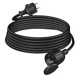 HUARUI Verlängerungskabel Outdoor 3m, Gummi Stromkabel Verlängerung mit Schuko Stecker für den Außenbereich IP44, Kabelverlängerung H05RR-F 3G1,5mm² mit Schutzkappe, Elektrokabel außen, 3500W, Schwarz