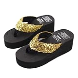 JUANMAO Flip Flops Hausschuhe Muffin Unten Damen Pailletten Sandalen mit Absatz Plattform Keilsandalen Damenschuhe Mode Frauen Keil Hausschuhe Schwarze Schuhe Mädchen Keil Blumen Flip Flops