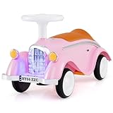 FANTASK Kinder Rutschauto, Schiebeauto mit Lenkrad & Hupe & LED-Scheinwerfer, Retro Classic Rutschfahrzeug mit Stauraum unter Sitz, Laufwagen für Kinder ab 1 Jahr (Rosa)