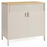 SONGMICS Aufbewahrungsschrank, Metallschrank, mit Doppeltür, Magnetverschluss, Verstellbarer Einlegeboden, Stahlgestell, 40 x 80 x 76 cm, sandbeige-naturbeige LSC102L01