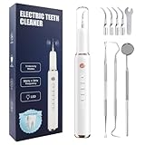 GlasFlength Ultraschall Zahnsteinentferner, Zahnstein Entfernen mit 5 Einstellbare Modi und 4 Austauschbare Reinigungsköpfe UV-Desinfektion Zahnpflege Set für Mensch Hund Katze (Weiß)