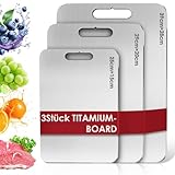 Titan Schneidebrett Set 3-teilig – BPA-frei S316 Edelstahl mit Titanium-Beschichtung, doppelseitig verwendbar für Fleisch, Brot, Gemüse und Obst