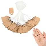 Prasacco 200 Stück Anhänger Etiketten, Preisschilder Anhänger, 2,5 x 1,5 cm Kraftpapier Preisschilder Etiketten Geschenkanhänger mit Faden Handmade Hängeetiketten Für Kleidung Schmuck Display