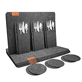 shinfly Tischsets Abwaschbar Platzsets aus Filz 18er Set, Abwischbar Tischsets, Hitzebeständig rutschfest Platzdeckchen mit Untersetzer, BestecksäCken für Küche, Speisetisch, 44x31cm【Anthrazit】