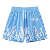 DIOTSR Basketball-Shorts für Herren, mit Kordelzug, Laufen, Workout, Sommer, coole Freizeit-Shorts, Hellblau und Weiß, Groß