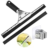 Professioneller Fensterabzieher, 30 cm Edelstahl-Fensterputzer, Schwarz Weichem Gummigriff Fensterwischer, für Glas, Fliesen, Fensterreinigung, Mit Ersatz-Klebestreifen und -Haken