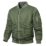 Bomberjacke Herren Reißverschluss mit Taschen Übergangsjacke Pilotenjacke Leichte Stehkragen Sportlich Fliegerjacke Freizeitjacke Kurze Regular Fit Herbst Blouson Bikerjacke