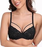 Lemorosy Damen Minimizer BH Vollschalen Ungepolster Floraler Spitze BH Plus Size Unterwäsche BH Große Größen(Schwarz,75F)