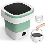 Mini Waschmaschine, 12L 2 in 1 Camping Waschmaschine Klein mit Abnehmbarer Trockenkorb, 3 Modi Tiefenreinigung Portable Mini Washing Machine,Reisewaschmaschine für Unterwäsche, Babykleidung (Grün)