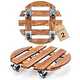 Bamworld Pflanzenroller Holz Rund 2er Set – stabiler Pflanzenroller Outdoor wetterfest mit Bremse, Blumentopf Untersetzer mit Rollen Ø 30.5 cm, Pflanzenuntersetzer mit Rollen für Innen & Außen