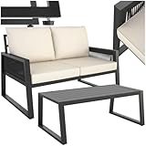 tectake® Rope Design Lounge Möbel Set für Garten oder Balkon, Outdoor Sitzgruppe Terrassenmöbel mit 1x Sofa 1x Tisch in Holz Optik, inkl. Gartenmöbel-Kissen, wetterfest